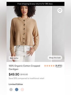Quince Camel Cropped Organic Cotton Cardigan